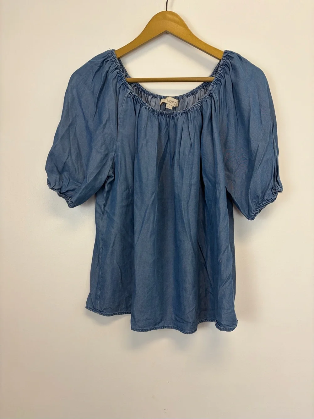 Ann Taylor LOFT Chambray Puff Sleeve Top